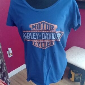 Harley-Davidson Blue Tee with Orange Accents